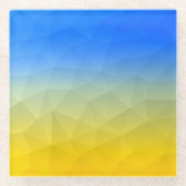 Oraal geel blauw geometrisch maaspatroon glazen onderzetter (Voorkant)