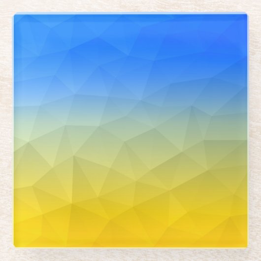 Oraal geel blauw geometrisch maaspatroon glazen onderzetter (Voorkant)