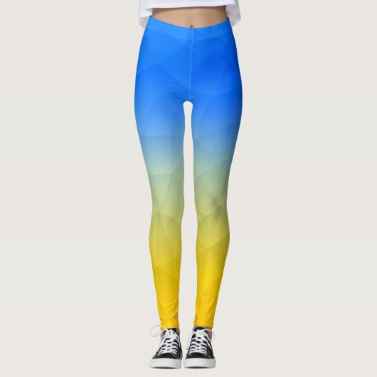 Oraal geel blauw geometrisch maaspatroon leggings (Voorkant)