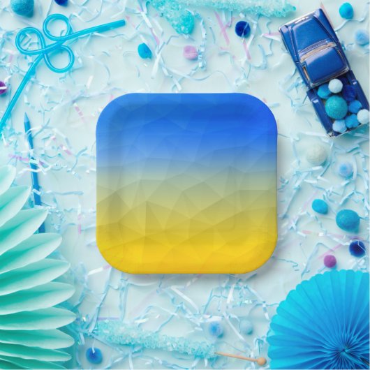 Oraal geel blauw geometrisch maaspatroon papieren bordje (Feest)