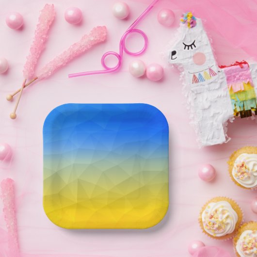 Oraal geel blauw geometrisch maaspatroon papieren bordje (Feest)