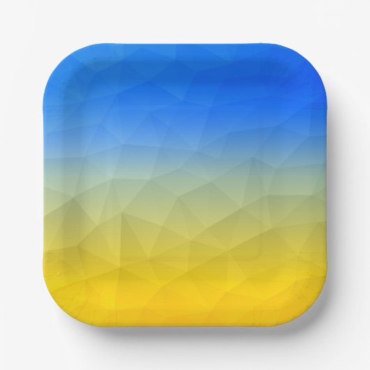 Oraal geel blauw geometrisch maaspatroon papieren bordje (Voorkant)