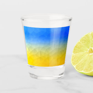 Oraal geel blauw geometrisch maaspatroon shot glas
