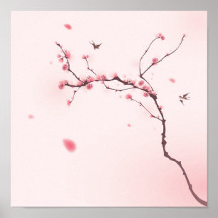Oraal schilderij, kersenbloesem poster