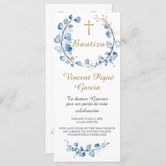 Oraciones Cortas Bautizo Tarjeta Menu (Voorkant / Achterkant)