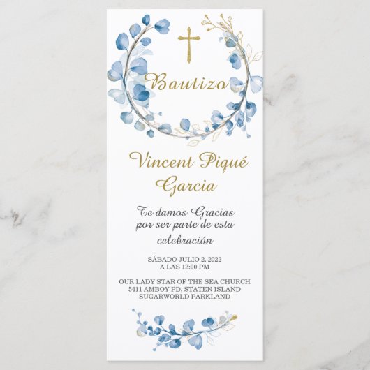 Oraciones Cortas Bautizo Tarjeta Menu (Voorkant)
