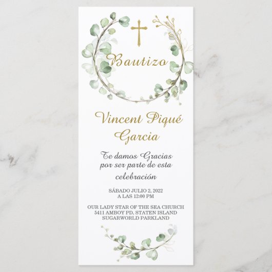 Oraciones Cortas Bautizo Tarjeta Menu (Voorkant)