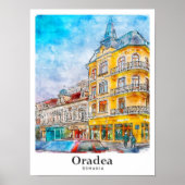 Oradea Roemenië Reizen Waterverf Hand getekend Poster (Voorkant)