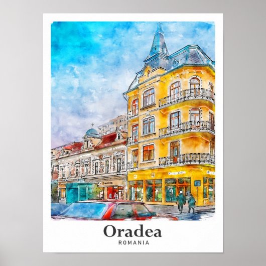 Oradea Roemenië Reizen Waterverf Hand getekend Poster (Voorkant)