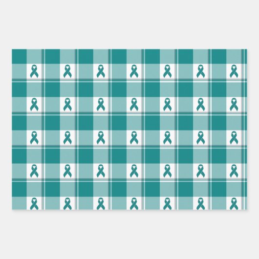 Oral Cancer Awareness Plaid Teal Ribbon Inpakpapier Vel (Voorkant 3)