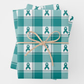 Oral Cancer Awareness Plaid Teal Ribbon Inpakpapier Vel (In situ)
