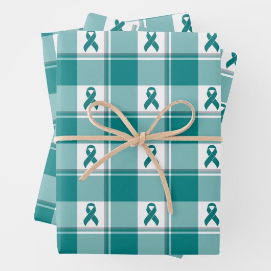 Oral Cancer Awareness Plaid Teal Ribbon Inpakpapier Vel (In situ)