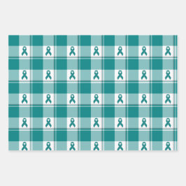 Oral Cancer Awareness Plaid Teal Ribbon Inpakpapier Vel