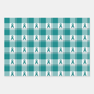 Oral Cancer Awareness Plaid Teal Ribbon Inpakpapier Vel