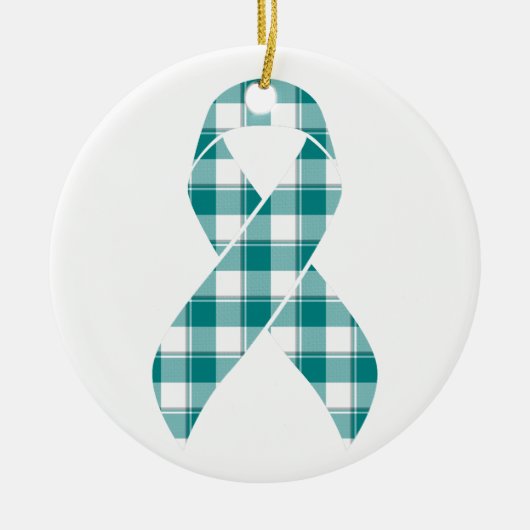 Oral Cancer Awareness Plaid Teal Ribbon Keramisch Ornament (Voorkant)