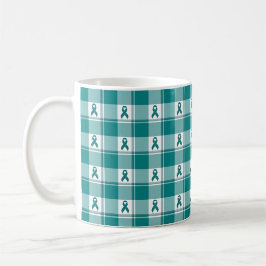 Oral Cancer Awareness Plaid Teal Ribbon Koffiemok (Links)