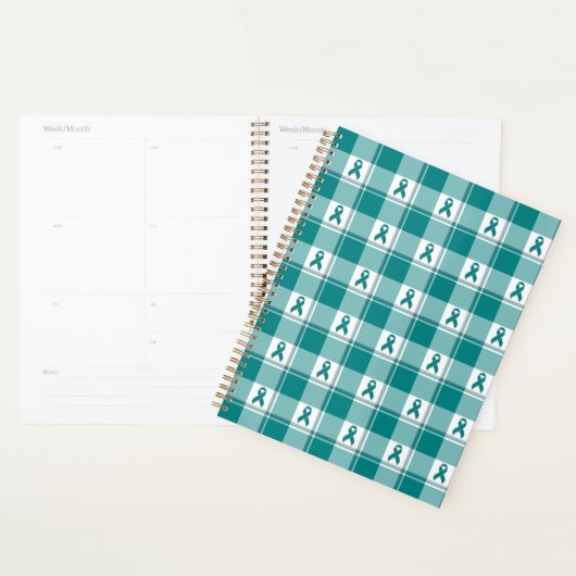 Oral Cancer Awareness Plaid Teal Ribbon Planner (Display)