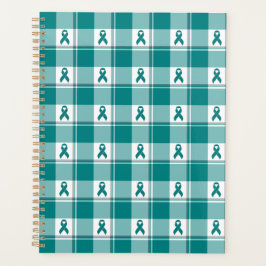 Oral Cancer Awareness Plaid Teal Ribbon Planner