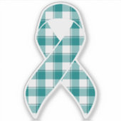 Oral Cancer Awareness Plaid Teal Ribbon Sticker (Voorkant)