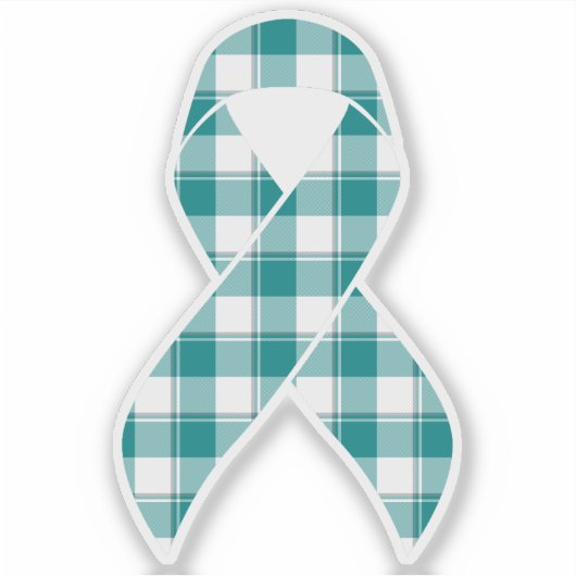 Oral Cancer Awareness Plaid Teal Ribbon Sticker (Voorkant)