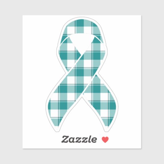Oral Cancer Awareness Plaid Teal Ribbon Sticker (Vel)