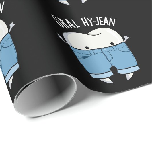 Oral Hy-jean Funny Tooth Pun Dark BG Cadeaupapier (Rol Hoek)