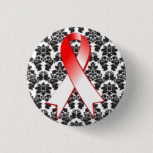 Orale kanker Damask Red en White Ribbon Ronde Button 3,2 Cm (Voorkant)