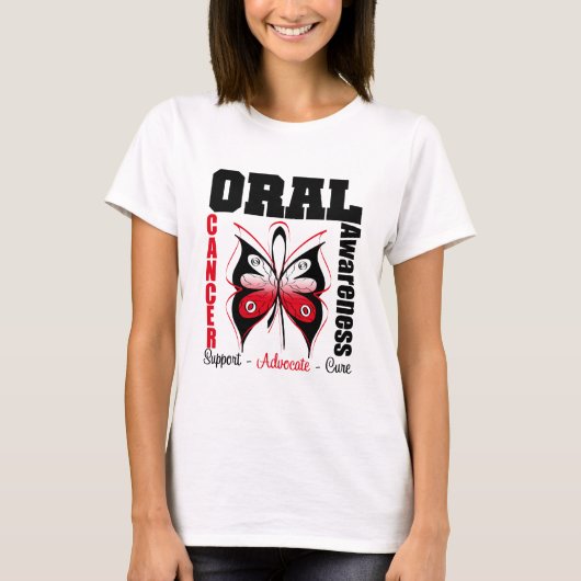 Orale kankerbewustzijnsvlinder t-shirt (Voorkant)