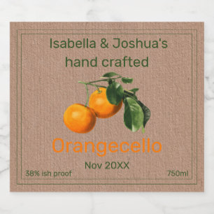 Orancello-label op Kraft Kleurpapier Likeurfles Etiket