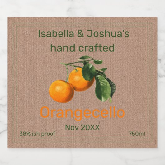 Orancello-label op Kraft Kleurpapier Likeurfles Etiket (Enkel label)