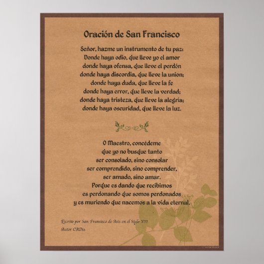 Orancion de San Fransisco Poster (Voorkant)