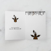 Orang & Black Happy Halloween Flying Pumpkin Kaart (Binnen)