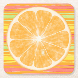 Orang Citrus Slice op Stripes Kartonnen Onderzetters