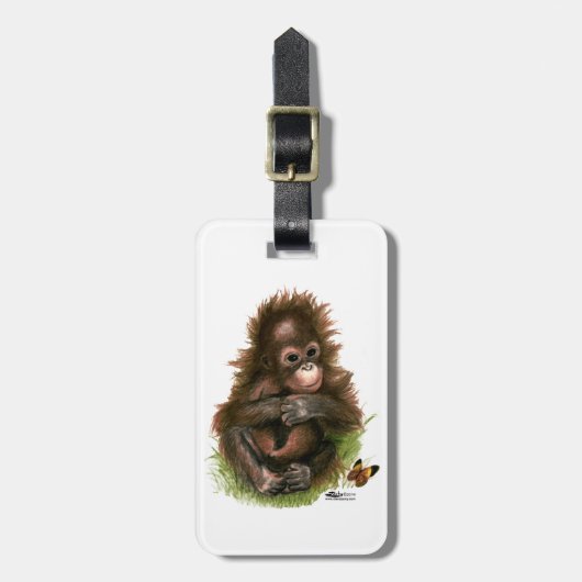 Orang-oetan Baby en Vlinder Bagagelabel (Voorkant verticaal)