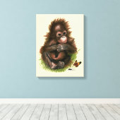 Orang-oetan Baby en Vlinder Canvas Afdruk (Insitu (Houten vloer))