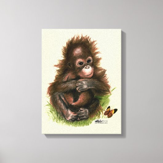 Orang-oetan Baby en Vlinder Canvas Afdruk (Voorkant)