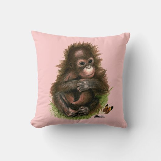 Orang-oetan Baby en Vlinder Kussen (Voorkant)