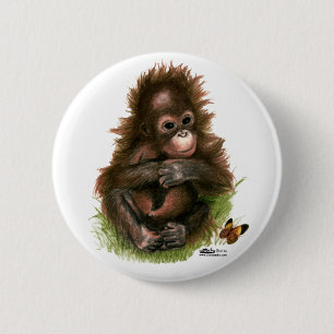 Orang-oetan Baby en Vlinder Ronde Button 5,7 Cm