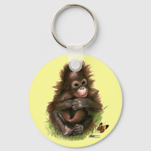 Orang-oetan Baby en Vlinder Sleutelhanger