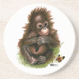 Orang-oetan Baby en Vlinder Zandsteen Onderzetter