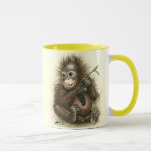 Orang-oetan Baby Met Bladeren Mok (Rechts)