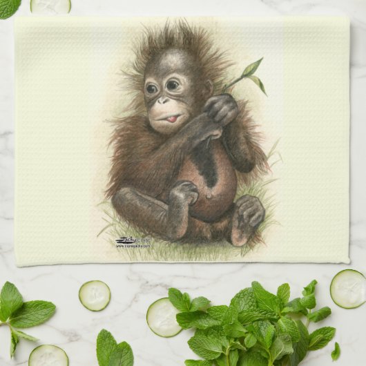 Orang-oetan Baby Met Bladeren Theedoek (Gevouwen)