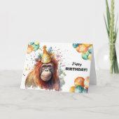 Orang-oetan ballonnen en feest Pet Happy Birthday Kaart (Voorkant)
