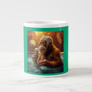 Orang-oetan bij het zwembad met ijskegel grote koffiekop