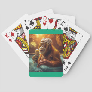 Orang-oetan bij het zwembad met ijskegel pokerkaarten