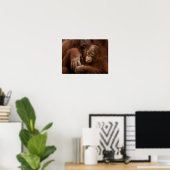 Orang-oetan moeder en baby in de dierentuin poster (Thuiskantoor)