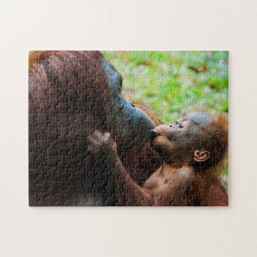 Orang-oetan moeder en baby legpuzzel (Horizontaal)