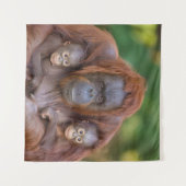 Orang-oetan moeder kijkt naar twee baby's wandkleed (Voorkant (horizontaal))