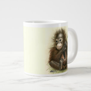 Orang-oetanbaby met bladeren grote koffiekop