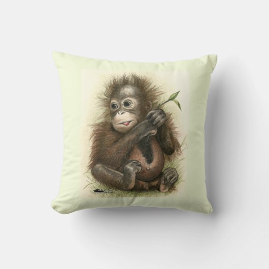 Orang-oetanbaby met bladeren kussen (Voorkant)